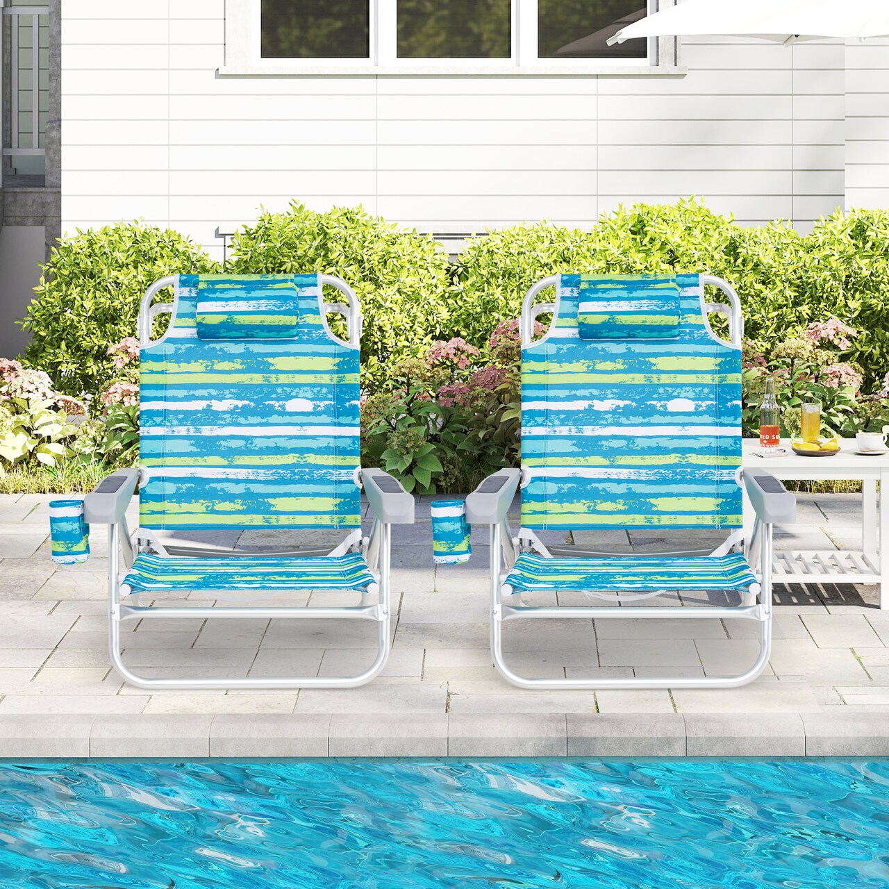 2-Pack Adjustable Folding Beach Chairs with Headrest and Armrest Comfort